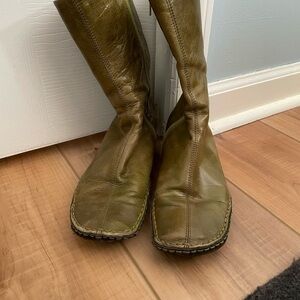 Unique Olive Green Leather Boots
